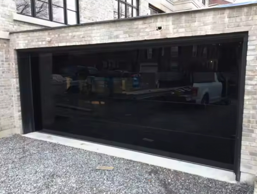 चीन आपूर्तिकर्ता एल्यूमीनियम स्पष्ट पूर्ण दृश्य अनुकूलित जलरोधक वर्ग 3 पारदर्शी ग्लास अनुभागीय गेराज दरवाजा मैनुअल या स्वचालित खोलने प्रकार ब्राउन