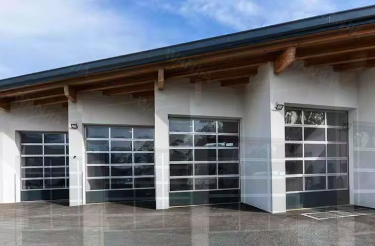 आधुनिक डिजाइन शैली जल तंगी स्वचालित काला एल्यूमिनियम फ्रॉस्टेड पारदर्शी ग्लास सेक्शनल गैराज दरवाजा सेक्शनल डिजाइन के साथ